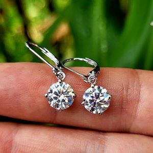 Luxury Moissanite dangle earrings 1.2 carats. Platinum Plated Silver large stone